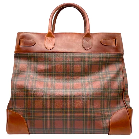 RALPH LAUREN Tartan Plaid Brown Green Doctors Bag Boston Weekend Travel Suitcase - Picture 3 of 17